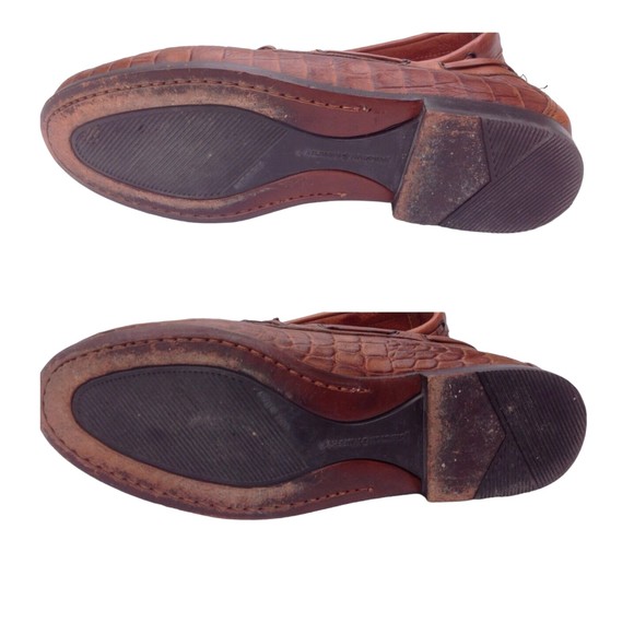 Johnston & Murphy Sz 8.5 Brown Leather Men\'s Croc Loafers Tassels Italy Slip ons main image 13